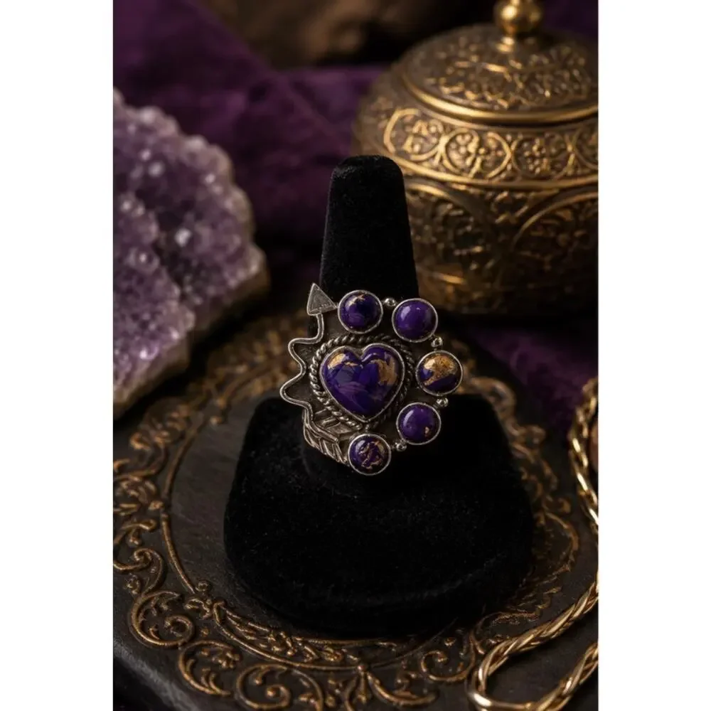 Southwestern Vintage-Heart Inspired Purple Spidy Stoness w gold highlight